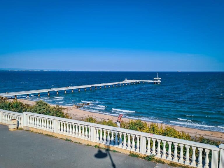 Burgas Pier and the Black Sea from the Sea Garden terrace in Burgas, Bulgaria, host city of Eurovision 2027
